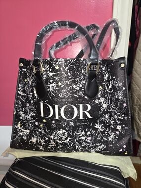 Black Floral Print Tote with Star Accents